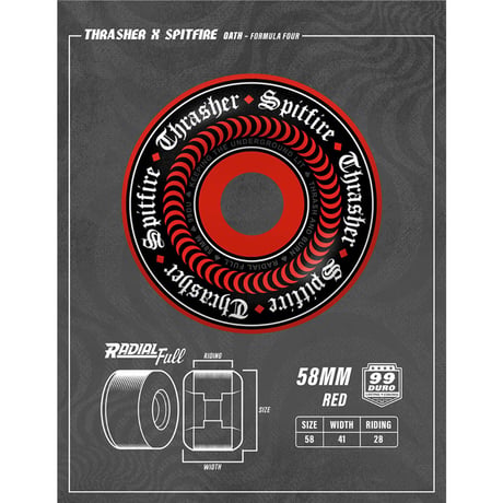 SPITFIRE WHEEL F4 RADIAL FULL 99DU THRASHER X SPITFIRE OATH RED　58mm