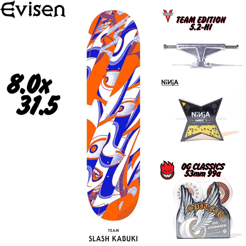 スケボーコンプリート 8.0 完成品 Evisen Slash Kabuki Mellow C