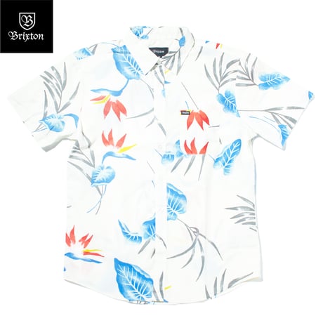 BRIXTON CHARTER PRINT S/S WOVEN off white/blue