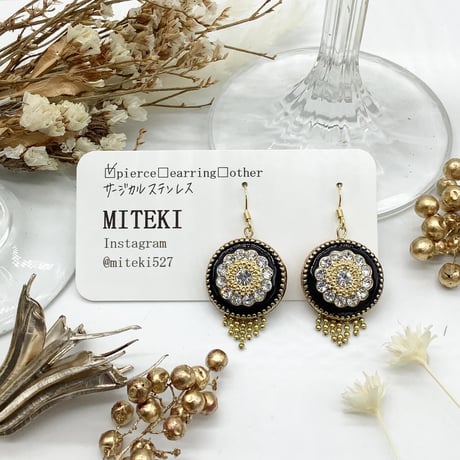 1059A 2way ゴールド ボタン ハンドメイド ピアス イヤリング