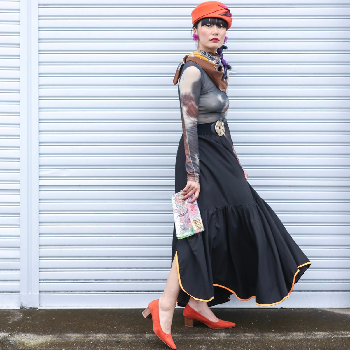 アニヤ★(セールで欲しい)通勤にも最適EburySportレッド/Chalk 縁遊びスカート-black×orange- | ANQU