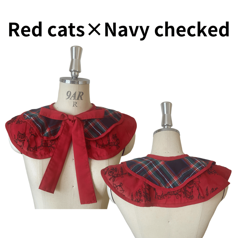 2段つけ襟-Red cats×Navy checked- | ANQU