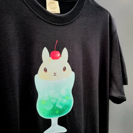 オーガニックコットンTシャツ（うさクリームソーダ）スミクロ L