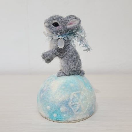 [羊毛針刺し(ミニ)]  ウサギと氷
