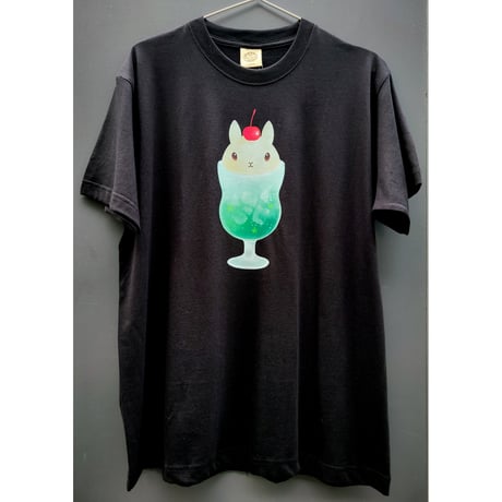 オーガニックコットンTシャツ（うさクリームソーダ）スミクロ L
