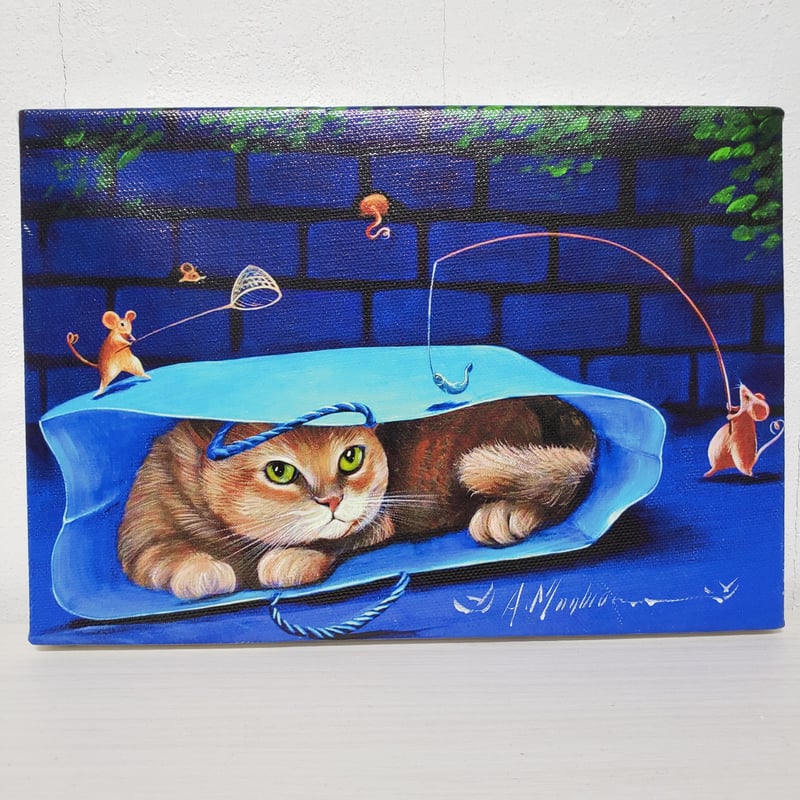紙袋に入った猫（SMキャンバスプリント） | rabbica ONLINE STORE
