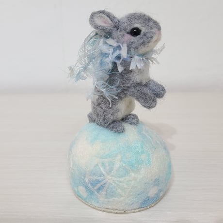 [羊毛針刺し(ミニ)]  ウサギと氷
