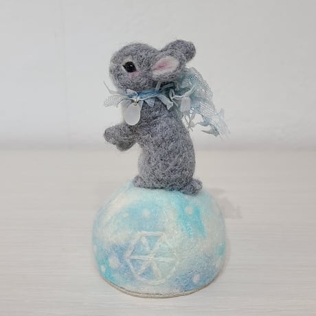 [羊毛針刺し(ミニ)]  ウサギと氷