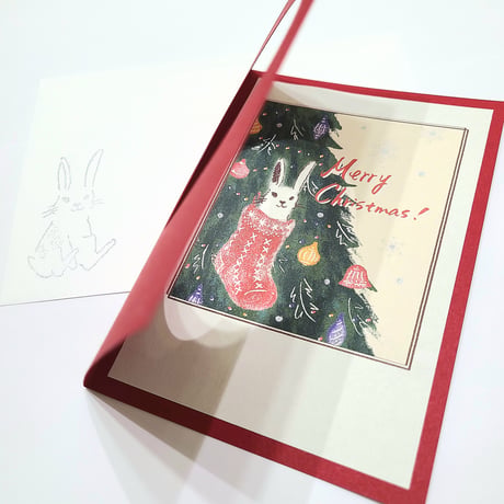 「クリスマスリースカード」 （赤・オフホワイト・緑）