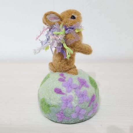 [羊毛針刺し(ミニ)]ウサギとライラック