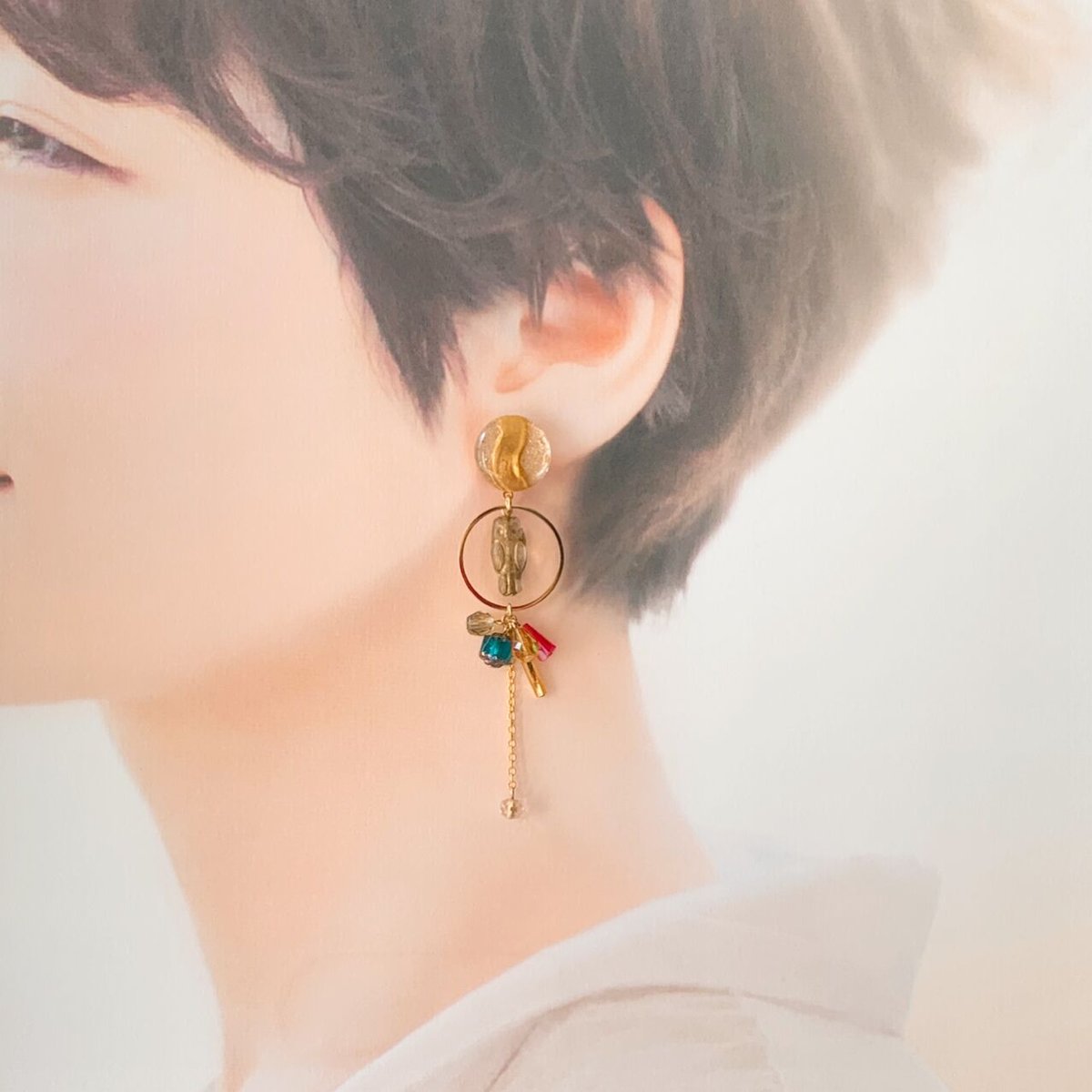 【778】チェコガラス ハンドメイド ピアス イヤリング 黒 アシンメトリー アシンメトリーブラックピアス・イヤリング | peth handmade