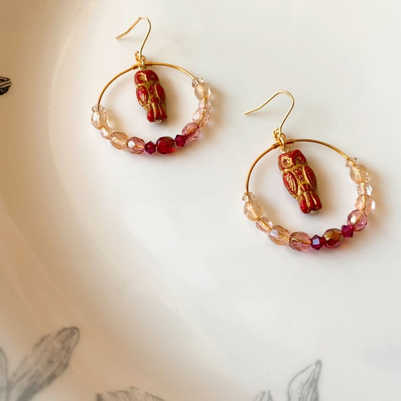 チェコガラスクリア シャンデリアゴールドフープ☞ハンドメイド ピアス