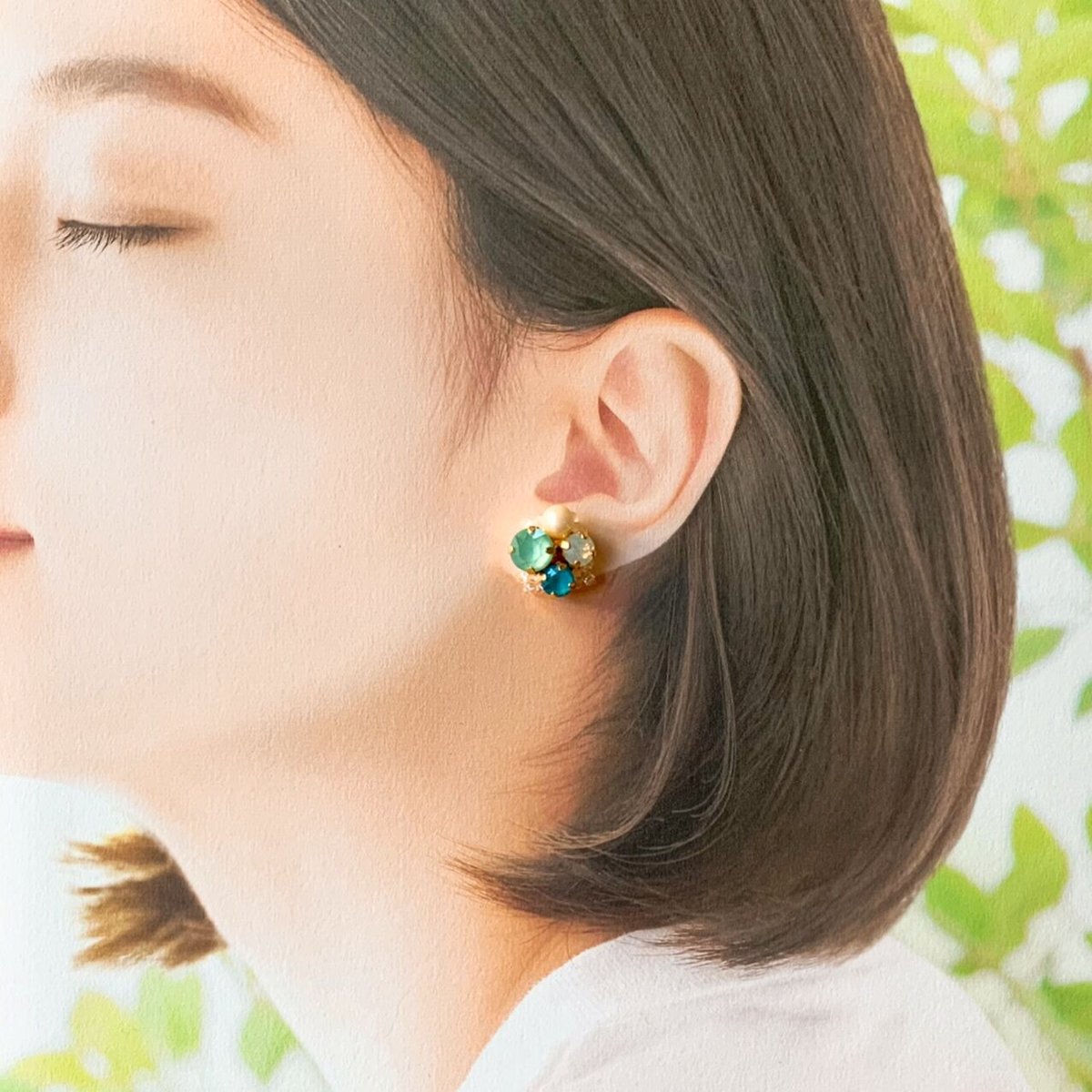 152*グリーン アシンメトリー 個性的 クリップ イヤリング 152*グリーン アシンメトリー 個性的 クリップ イヤリング