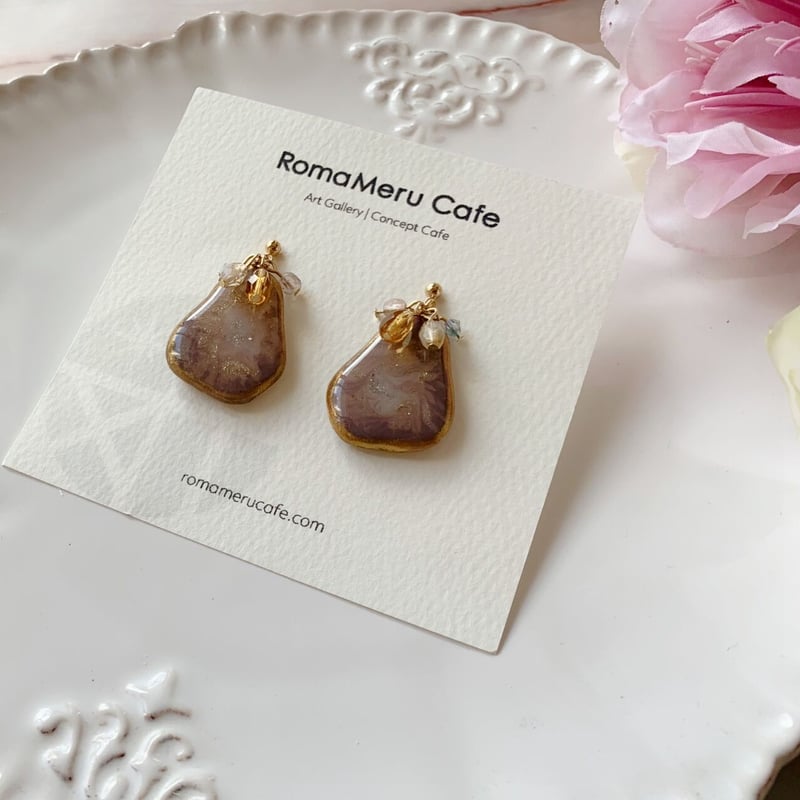 天然石グレーアゲート×チェコビーズピアス ハンドメイドピアス 天然石