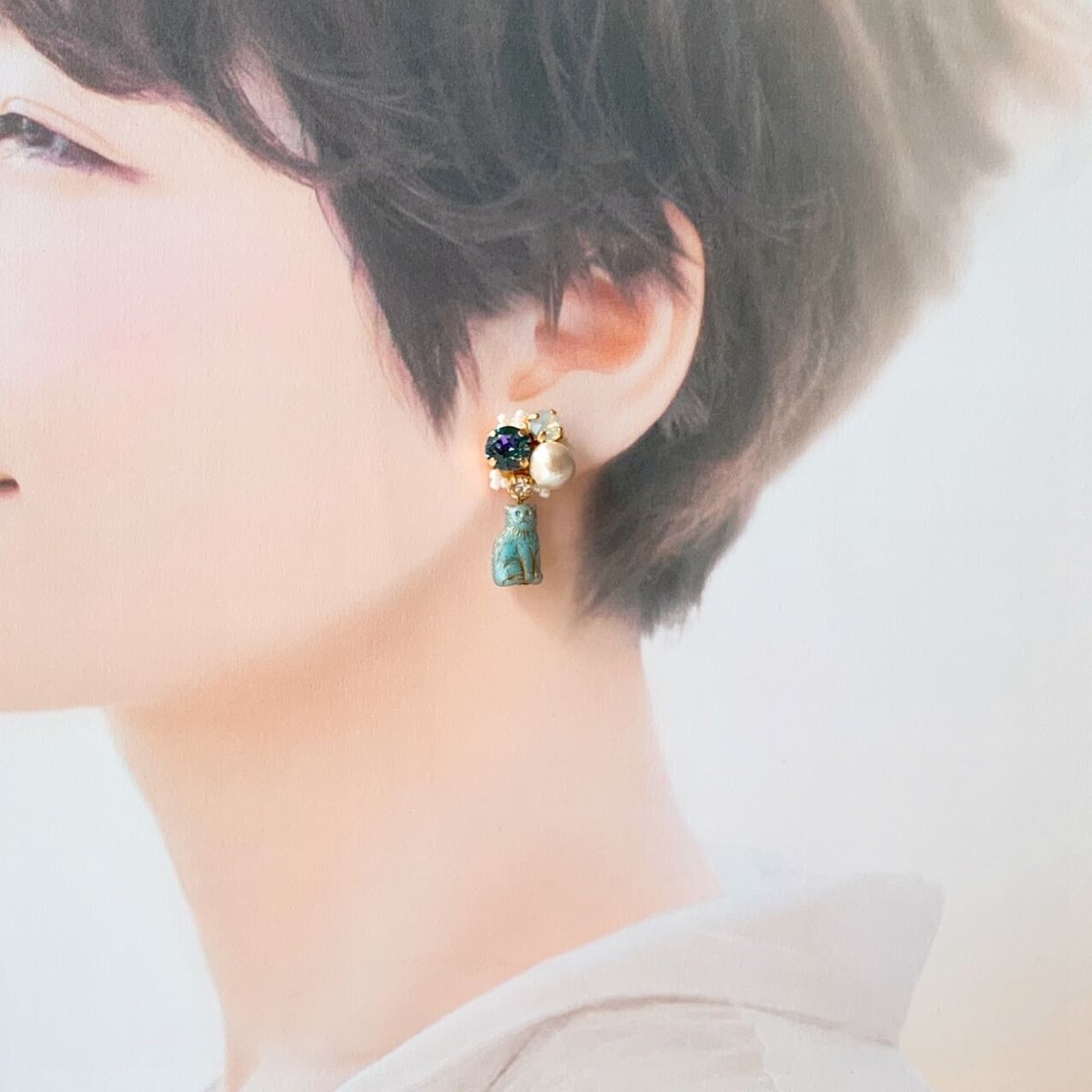 猫と宝石』ミントグリーン（パープル グリーン×ミント グリーン 