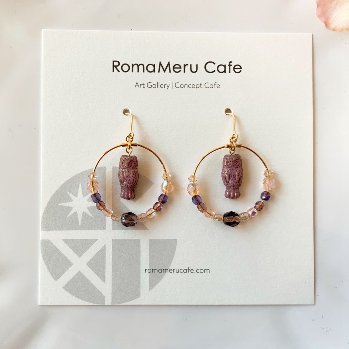 TempleOfTheSun★Palas Chandelier シャンデリアピアス ふくろう フクロウとシャンデリア』(パープル)チェコビーズのピアス