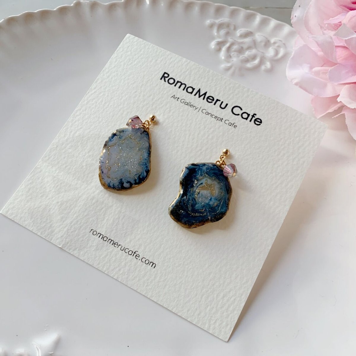 ハンドメイド アシメピアス No.173 アクアマリン ブルーメノウ ゆるむ 