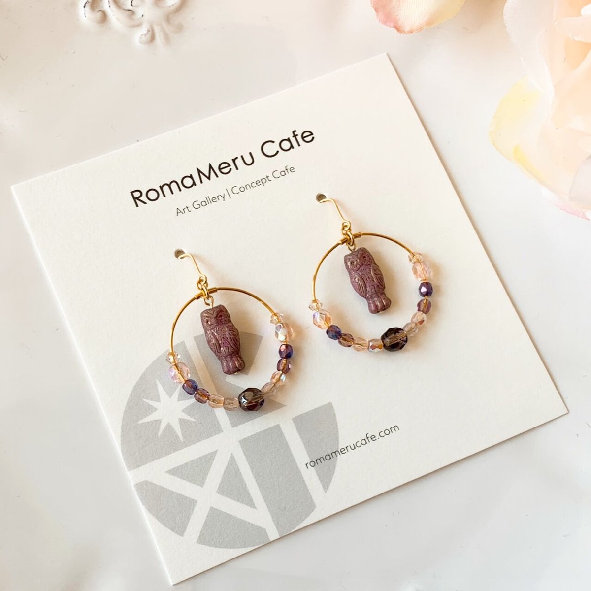 No.1187-B　【値下げ】フクロウ☆ピアス・イヤリング(パープル) No.1187-B 【値下げ】フクロウ☆ピアス・イヤリング(パープル) No.1187