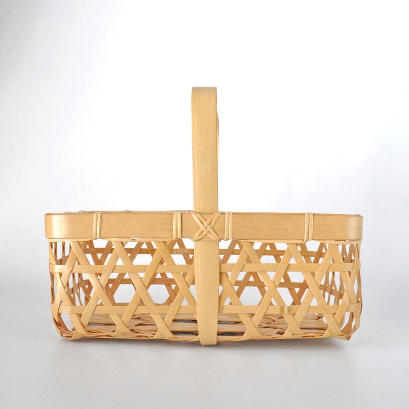 竹籠 林檎籠 収穫籠 六つ目編み 竹かご バスケット 竹の収穫かご 青竹 六ツ目編み 六角 一本手 L 竹籠