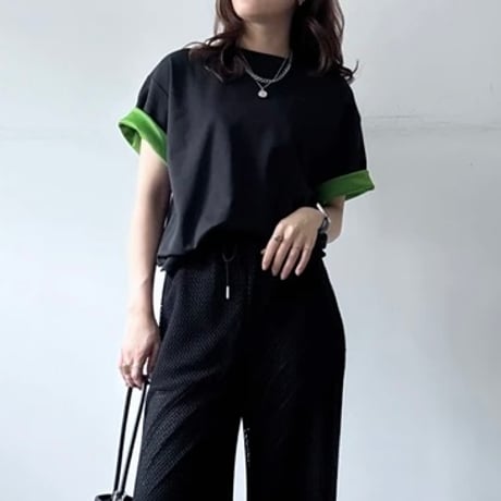 天竺バイカラーTシャツ/ブラック