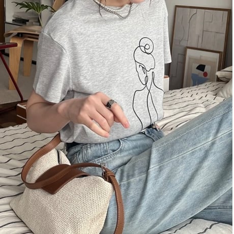 大人刺繍Tシャツ/チャコール