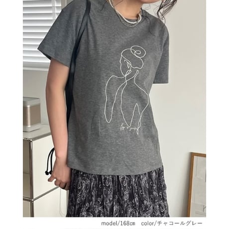 大人刺繍Tシャツ/チャコール