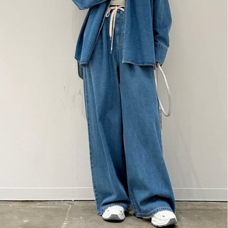 紐付きデニムルーズパンツ