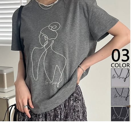 大人刺繍Tシャツ/チャコール