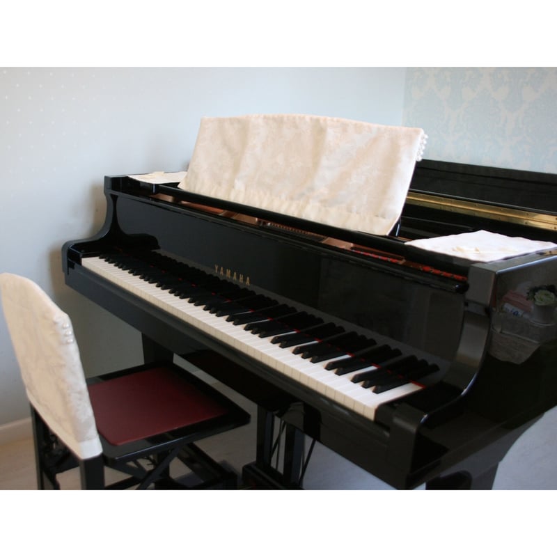 Couture MiMi 】ピアノ 背付き椅子カバー（ホワイト） グランドピアノ