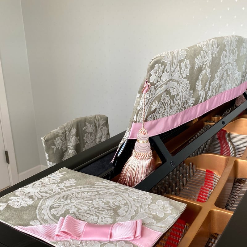 Couture MiMi 】グランドピアノ 譜面台カバー（グレー×ピンク）ピアノ