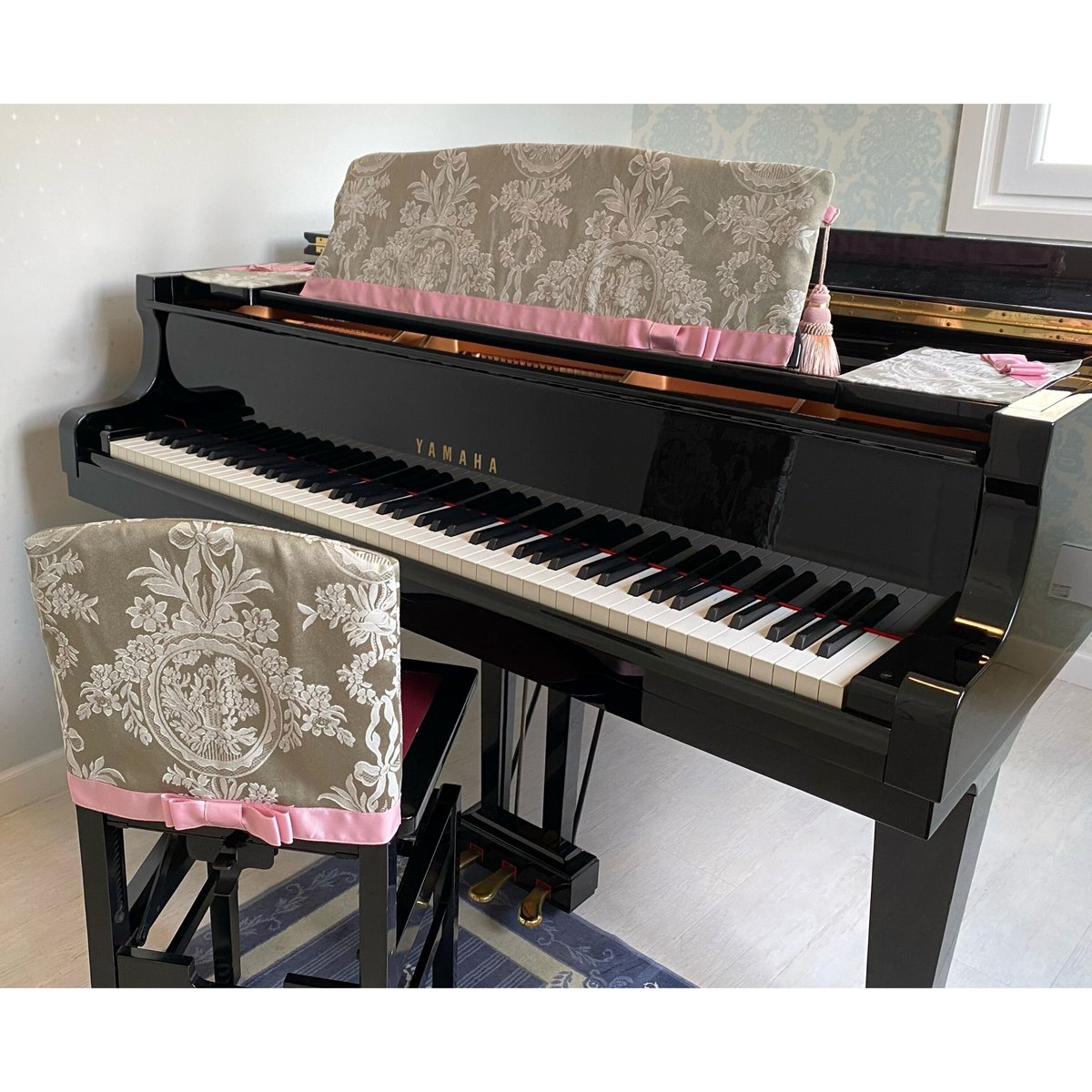 Couture MiMi 】ピアノカバー 3点セット（グレー×ピンク） グランド