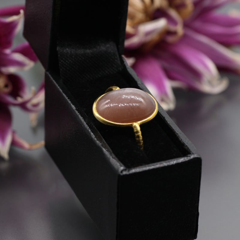 K18 18金 大粒 半透明ストーン リング 指輪 13号 ムーンストーン風 K18 18