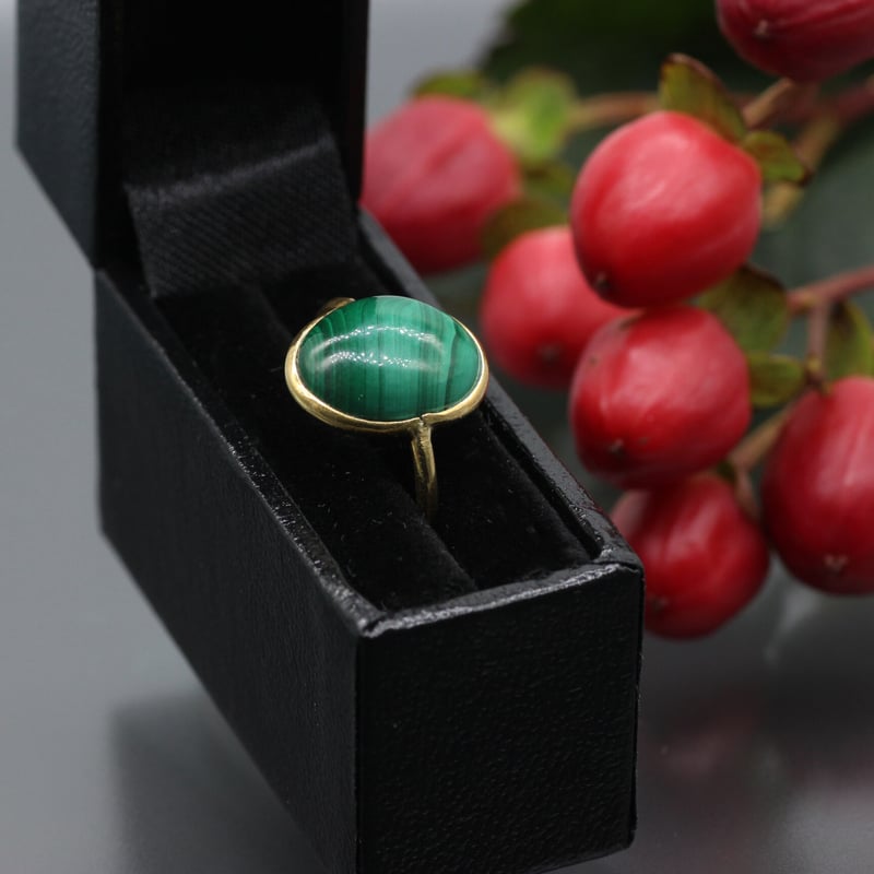 マラカイトリング/size 10/天然石×SV950 オイスターマラカイトコッパー｜シルバー925 天然石リング