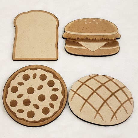 コースター 木製コースター パン型コースター 人気コースター オリジナルコースター 食パン メロンパン ピザ ハンバーガー 送料無料