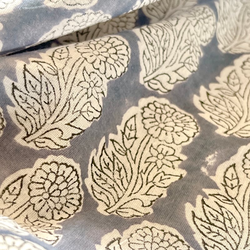 インド綿】ブロックプリント生地 グレー×白 | LOTUS TRADE