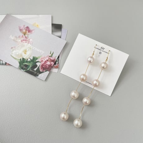 4連淡水パールのロングピアス
