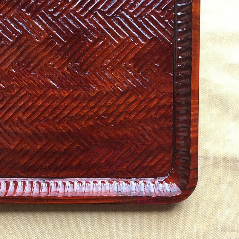 酒田 工芸品【光丘彫】 盆 竹網模様 285×330（㎜） | 酒田観光物産協会
