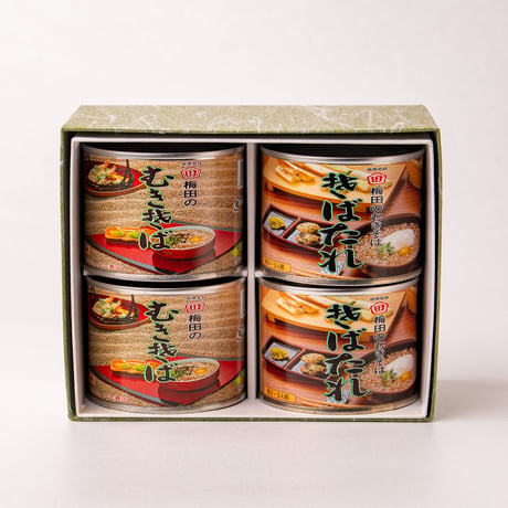 梅田食品【むきそば ・たれ４缶入セット(２～３人前)】