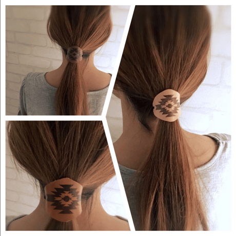 オルテガ柄 レザーヘアゴム ヘアカフス