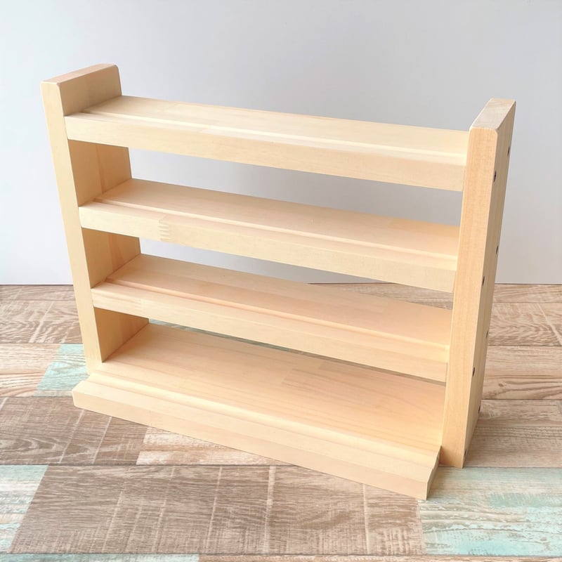 しいな★拡張用トミカ棚4段 卓上4段 ミニカー棚 ナチュラル【シンプル溝ありタイプ】【2025