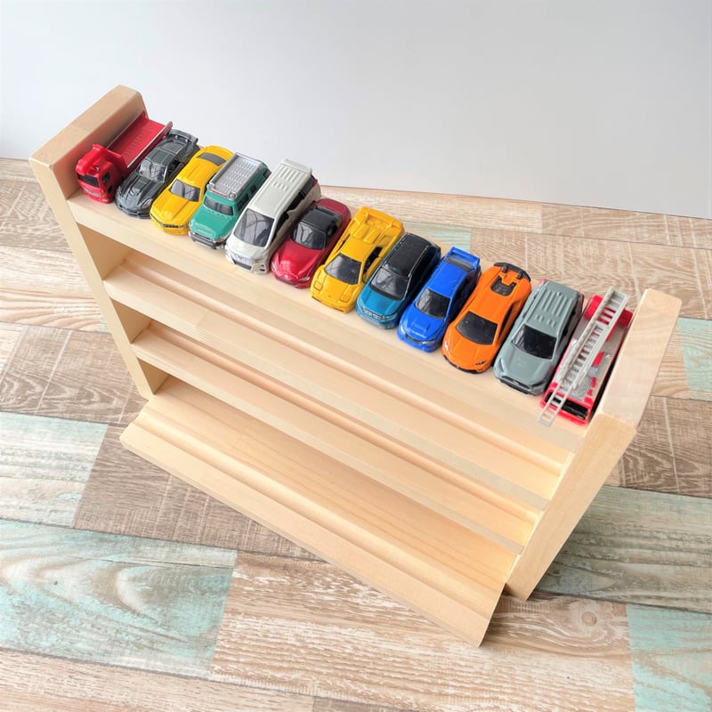 卓上4段 ミニカー棚 ナチュラル【シンプル溝ありタイプ】【2025