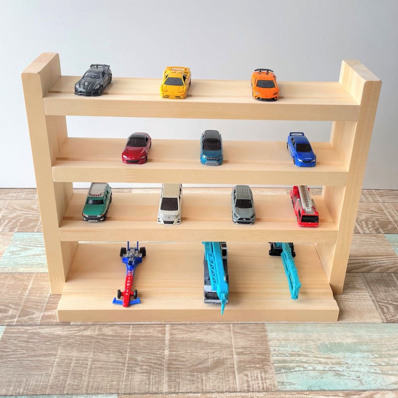 卓上4段 ミニカー棚 ナチュラル【シンプル溝ありタイプ】【2026年1月