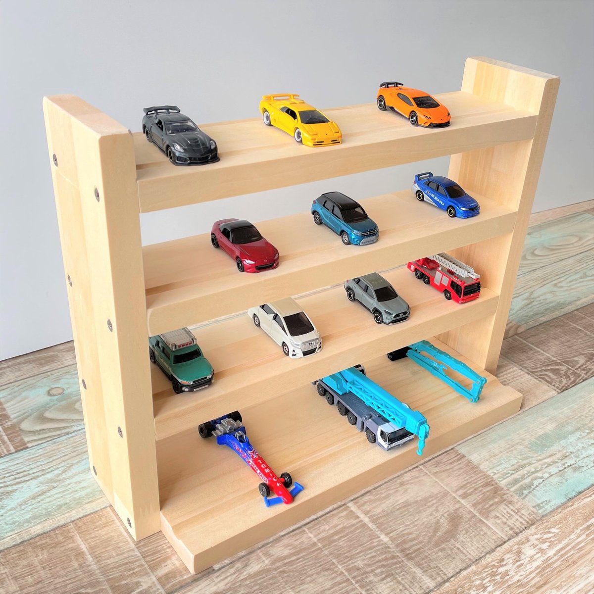 卓上4段 ミニカー棚 ナチュラル【シンプル溝ありタイプ】【2026年1月