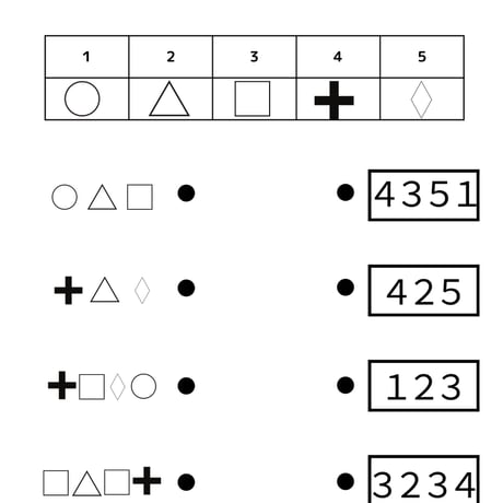 言葉の記号置き換え問題（PDF問題9枚答え1枚_計10枚)
