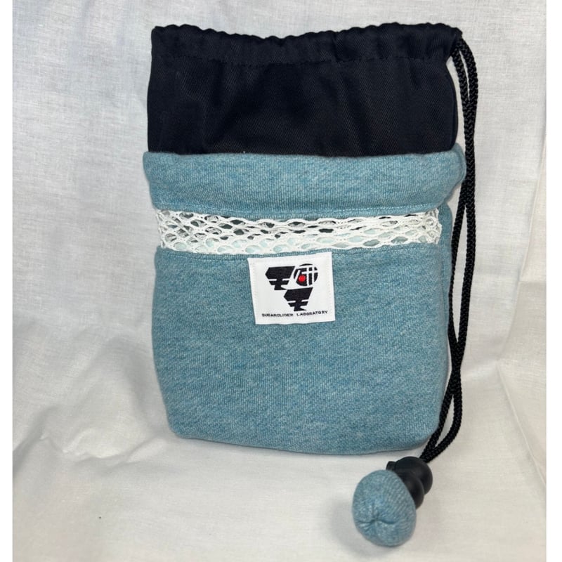 フクモモ仲良し巾着ポーチ 水色フクモモ仲良し巾着ポーチ ネコちゃん