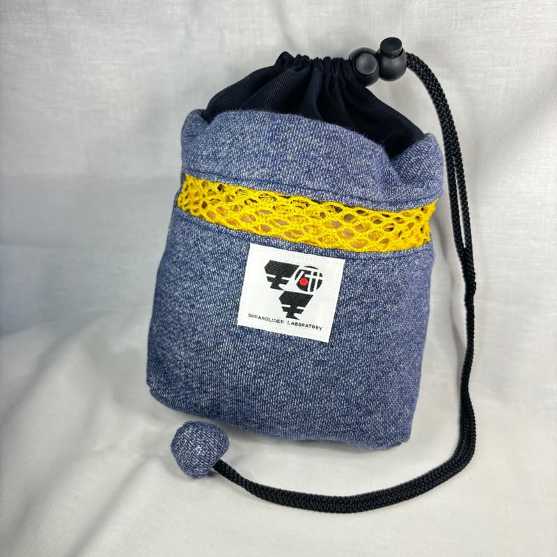 新・モモ研ポーチ（巾着・ネイビー） | ももんが博士フクロモモンガ