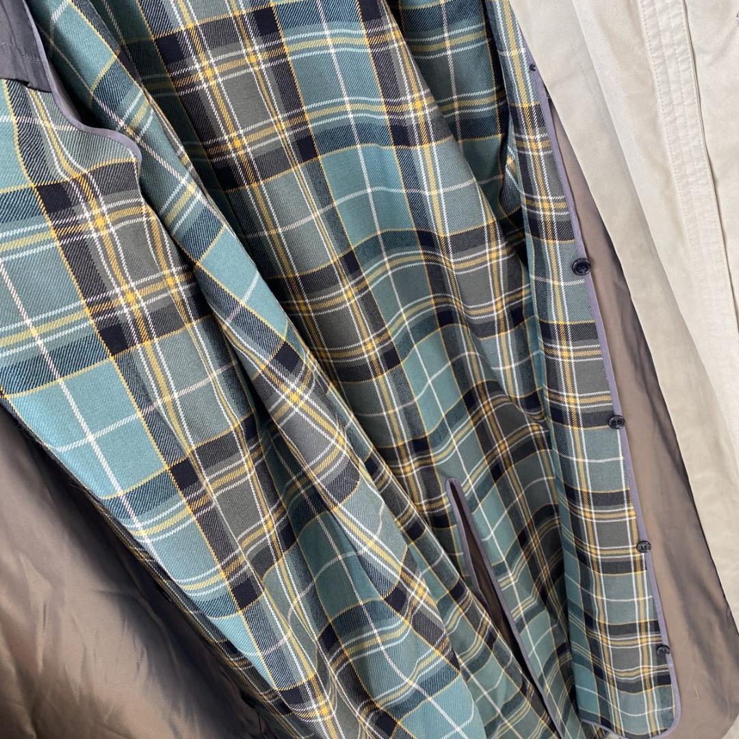 LANVIN ロングコート チェック柄ライナー付 カーキ系 H50-26サイズ