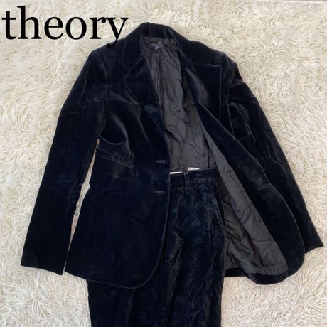 theory セットアップ ジャケット パンツ ベロア ブラック系 サイズ2 レディース