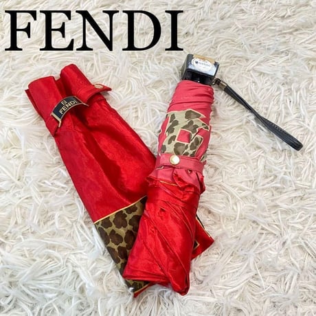 FENDI フェンディ 折りたたみ傘 折り畳み傘 赤系 レオパード