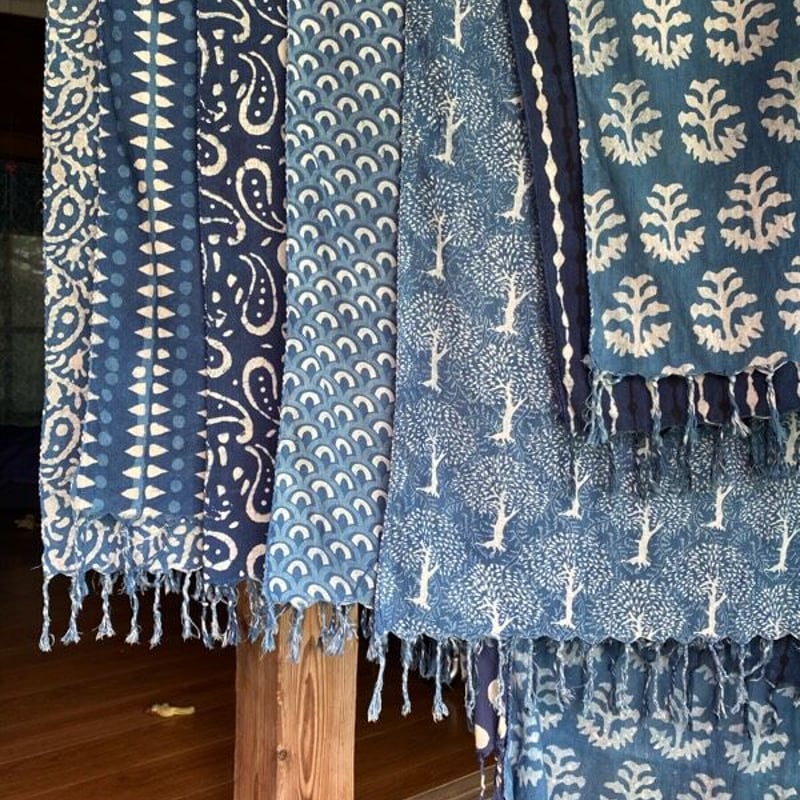 インディゴハンドブロックプリントスカーフ | kapaas